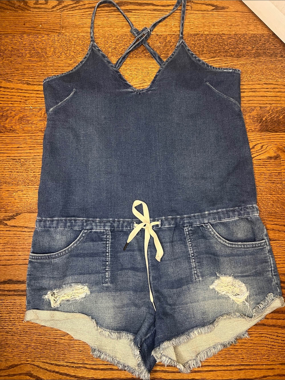 Joe's Jeans Indigo Denim Romper with Crisscross Straps